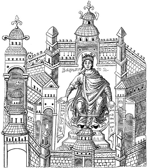 Roi carolingien dans son palais, sous les traits de la Sagesse