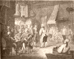 Un cabaret au XVIIIe siècle, sous Louis XV. Dessin de Sellier, d'après une peinture de Fichel.