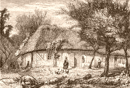 Maison où est né Vauquelin, en 1763, à Saint-André-d'Hébertot (Calvados). Dessin de Paul Huet.