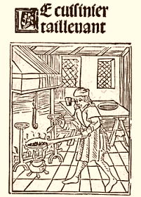 Le cuisinier Taillevent. Gravure extraite de l'édition de 1495 du Viandier
