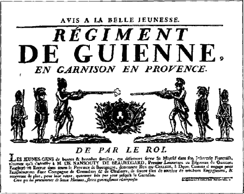 Affiche de recruteur datant du XVIIIe siècle
