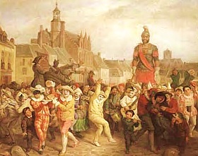 Carnaval de Cassel dans le Nord Peinture d'Alexis Bafcop (1876)