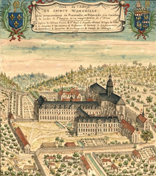 Vue de l'abbaye de Saint-Wandrille en 1702. Dessin de Louis Boudan