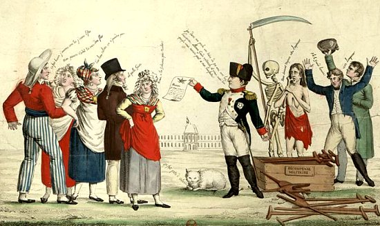 Estampe satirique représentant l'arrivée de Napoléon aux Tuileries le 20 mars 1815