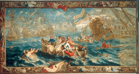 La bataille de La Hougue. Tapisserie de 1705 attribuée à Hieronymus Le Clerc (actif entre 1677 et 1717)