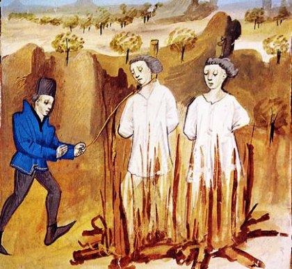 Jacques de Molay et Geoffroy de Charnay sur le bûcher