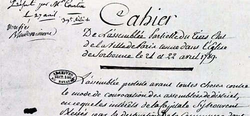 Cahier de Doléances de 1789