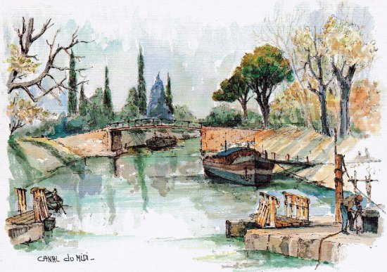 Canal du Midi. Aquarelle de Robert Lépine