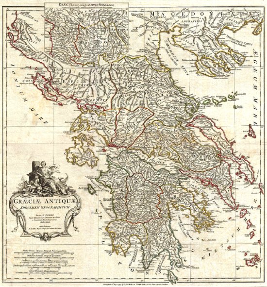 Carte de la Grèce antique par Jean-Baptiste Bourguignon d'Anville