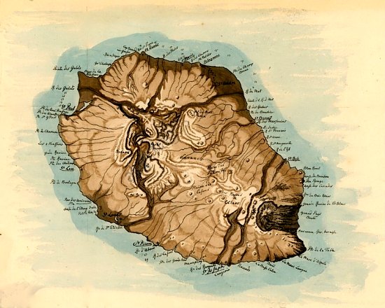 Carte de l'île de La Réunion, anciennement île Bourbon, en 1802