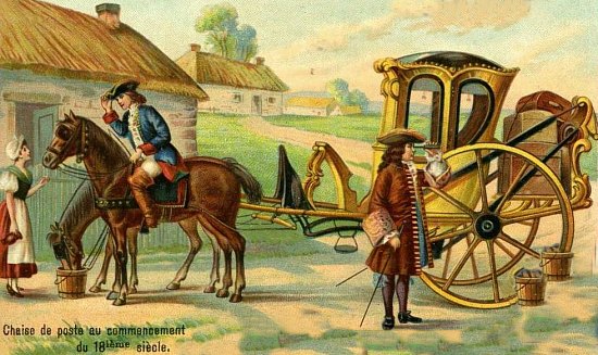 Chaise de poste, voiture hippomobile inventée en 1664