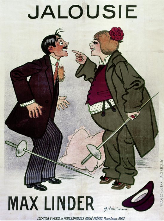 Affiche du film Max jaloux ou Jalousie, de Max Linder et René Leprince avec Jane Renouard (1913)