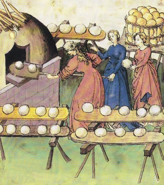 Cuisson du pain. Enluminure extraite du Recueil sur la santé, manuscrit du XVe siècle