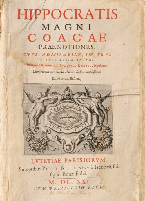 Hippocratis magni Coacaepraonotiones. Édition de 1621 de l'ouvrage de Louis Ducret paru pour la première fois à titre posthume en 1588