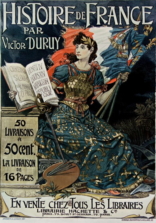 Affiche publicitaire Hachette de 1895 pour l'ouvrage Histoire de France de Victor Duruy