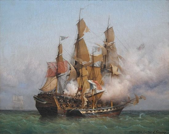 Prise du Kent par Robert Surcourf à bord de la Confiance, le 7 octobre 1800 dans le golfe du Bengale. Peinture d'Ambroise-Louis Garneray (1850)