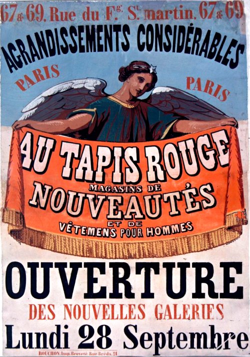Au Tapis rouge, magasins de nouveautés et de vêtements pour hommes. Affiche de 1857