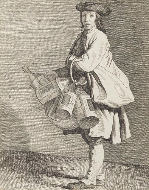Marchand de lanternes au début du XVIIIe siècle. Gravure de Bouchardon
