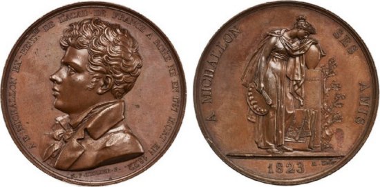 Médaille gravée par Tiolier, en hommage à Achille-Etna Michallon
