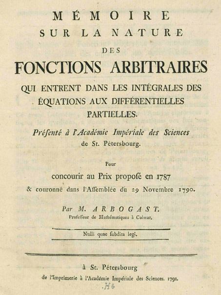 Mémoire d'Arbogast présenté à l'Académie impériale des sciences pour concourir au prix proposé en 1787