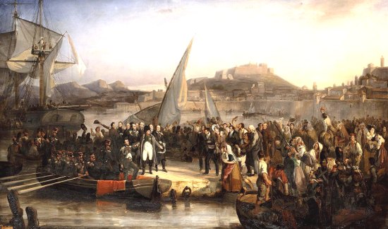 Napoléon quittant l'île d'Elbe le 26 février 1815. Peinture de Joseph Baume (1796-1885)