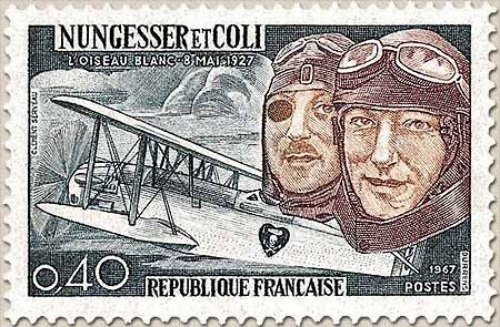 Timbre émis pour le 40ème anniversaire de la tentative de traversée de l'Atlantique par Charles Nungesser et François Coli
