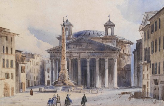 Vue du Panthéon de Rome. Peinture d'Ippolito Caffi