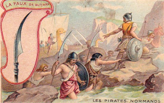 Pirates normands au IXe siècle. Chromolithographie du XXe siècle