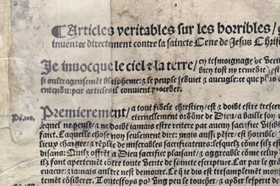Détail d'un des placards d'octobre 1534 contre la messe