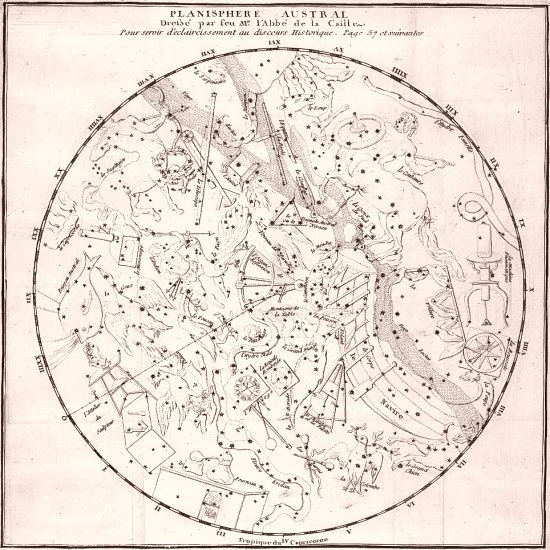 Planisphère austral, par Nicolas-Louis de la Caille, publié dans Coelum australe stelliferum