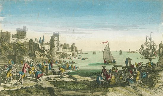 Vue du Port et des Chantiers du Havre. Estampe de 1750