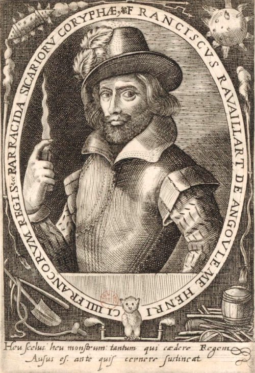 François Ravaillac, le couteau à la main. Estampe du XVIIe siècle de Crispin Van de Passe