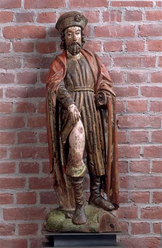 Statue du début du XVIe siècle du Montpelliérain saint Roch (1295-1380), protecteur invoqué lors des épidémies de peste