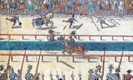 Tournoi durant lequel Henri II fut mortellement blessé. Gravure du XVIe siècle