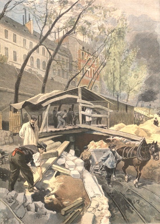 Travaux de construction du métropolitain en 1899