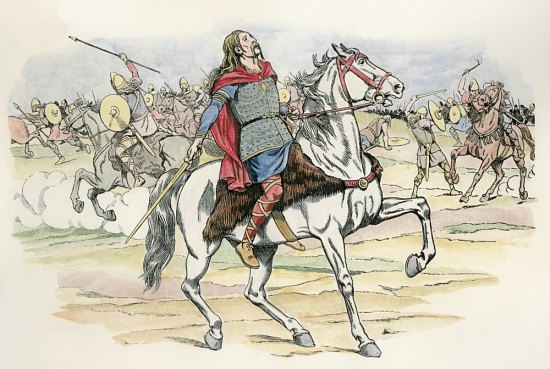 Voeu de Clovis à la bataille de Tolbiac. Illustration de Job parue dans Petite histoire de France de Jacques Bainville (1935)