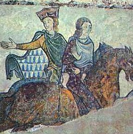 Jean sans Terre et sa mère Aliénor. Fragment d'une fresque de la chapelle Sainte-Radegonde à Chinon, retraçant leur visite en septembre 1200