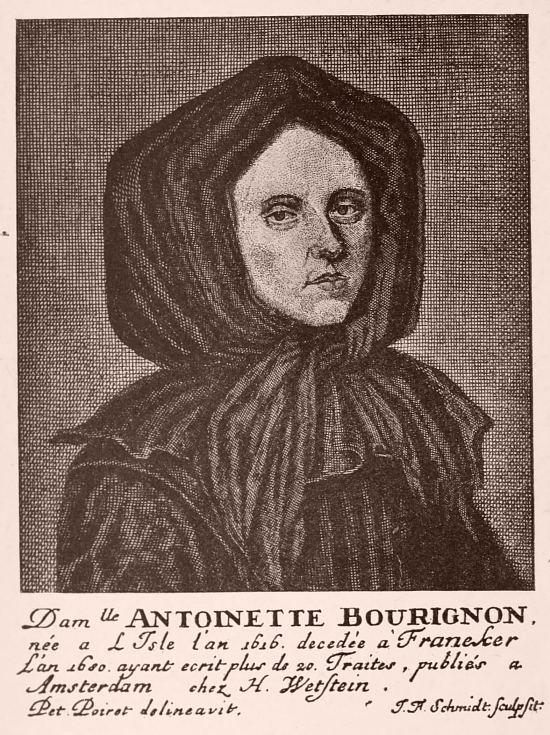 Antoinette Bourignon. Gravure extraite de l'ouvrage Antoinette Bourignon, quietist par le théologien écossais Alexander Robertson MacEwen, paru en 1910