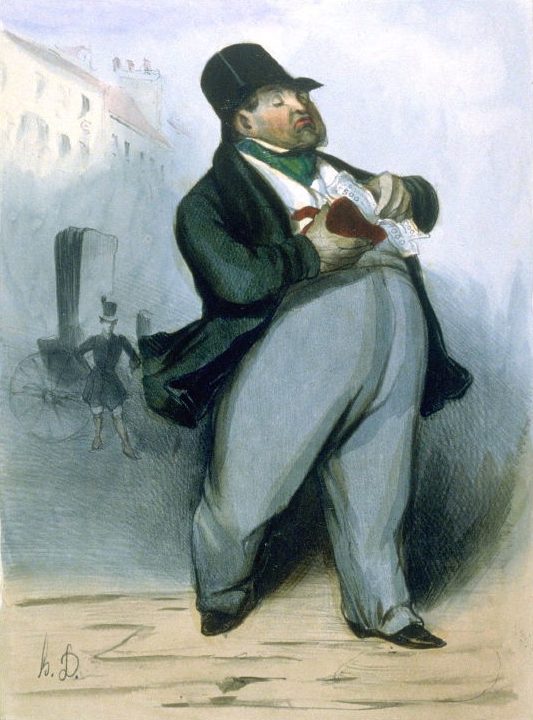 Le banquier. Lithographie (colorisée) d'Honoré Daumier parue dans Le Charivari du 16 octobre 1835 dans sa série sur les Types français