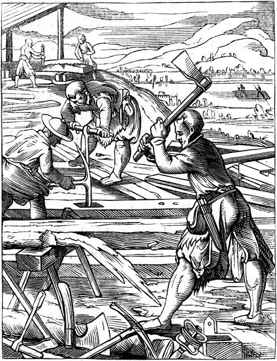 Les charpentiers. Gravure extraite du Livre des métiers de Jost Ammann (1568)
