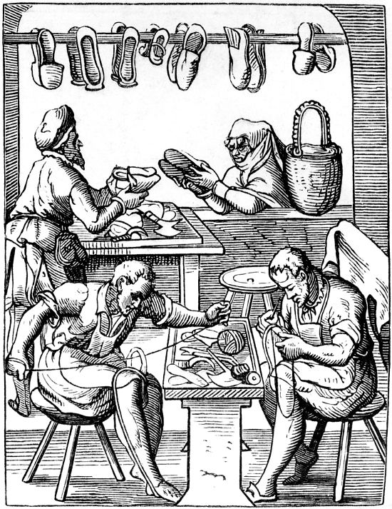 Le cordonnier. Gravure extraite du Livre des métiers de Jost Ammann (1568)