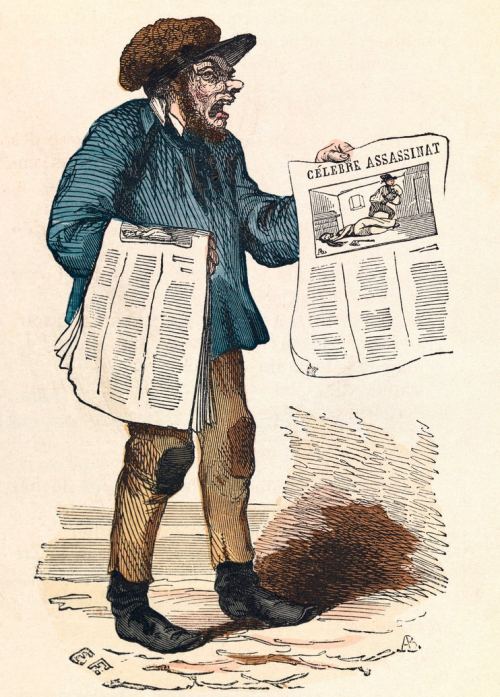 Un crieur de journaux. Estampe de 1845