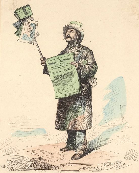 Un crieur de journaux. Gravure de H. Charlier réalisée en 1883