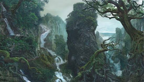 The Forest Realm, concept art pour la trilogie Le Hobbit réalisée par Peter Jackson (peinture numérique)