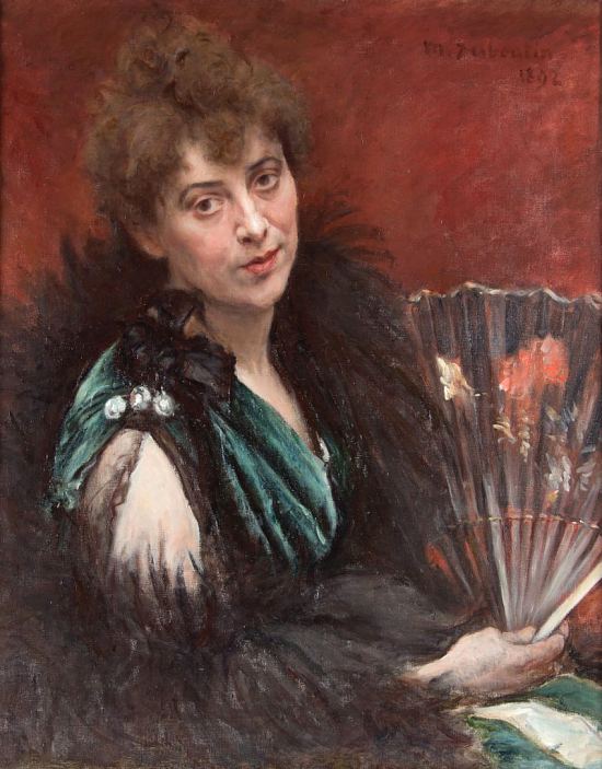 Femme à l'éventail. Peinture de Marcellin Desboutin (1892)