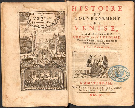 Histoire du gouvernement de Venise par Nicolas Amelot de La Houssaye, édition de 1705