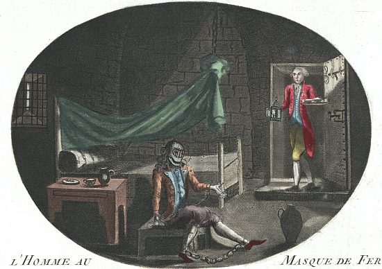 L'homme au masque de fer. Gravure anonyme de 1789 présentant le prisonnier mystérieux comme le fils illégitime de Louis XIV