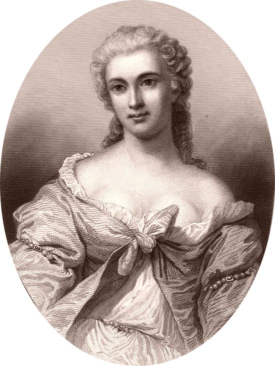 Mademoiselle Gaussin. Gravure réalisée d'après l'oeuvre de Jean-Marc Nattier (1685-1766) et publiée dans Les femmes du temps passé d'Arsène Houssaye (1863)