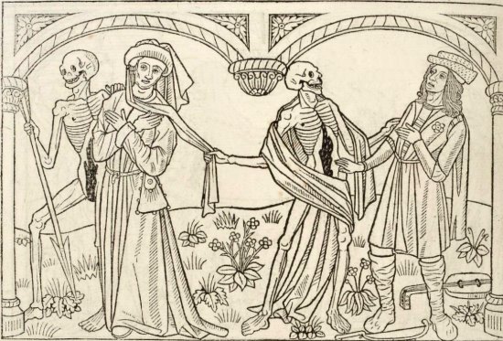 Gravure sur bois de Pierre le Rouge extraite de La danse macabre des hommes et des femmes (1486)