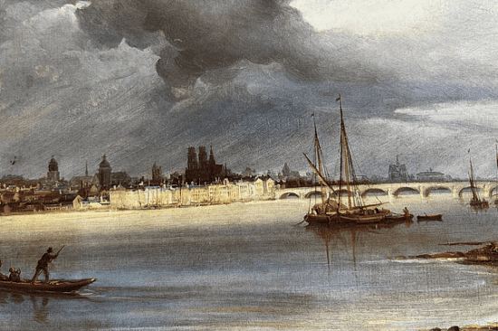 Orléans en aval du Pont Royal. Huile sur toile de Ferdinand Perrot, vers 1850